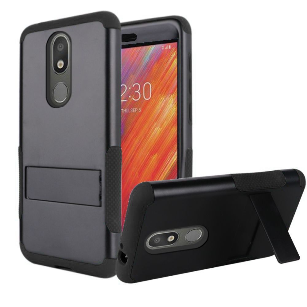 LG Aristo 4 Plus, Escape Plus, Tribute Royal Tough Snap-on Rugged Kickstand Hybrid - Black/Black