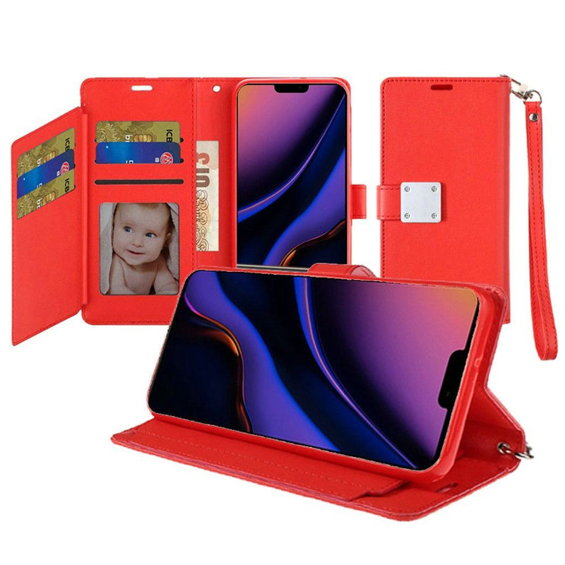 Red iPhone 11 PRO Wristlet Magnetic Metal Snap Wallet with Two Row Credit Card Holder