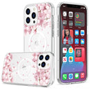 Pink Flowers Magnetic Compatible Clear Case for iPhone 15 Plus 6.7 / 14 Plus 6.7