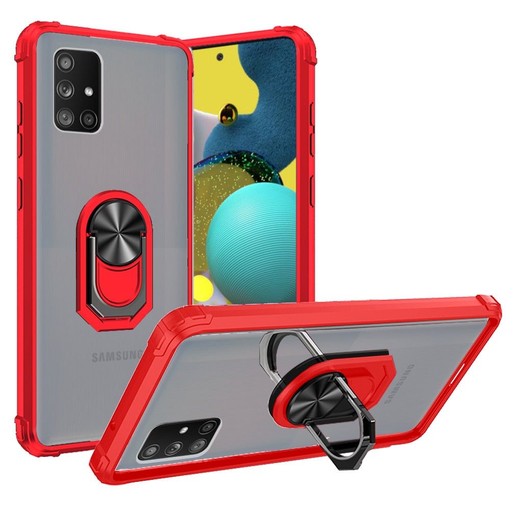 Samsung Galaxy A51 5G Transparent Magnetic Ring Kickstand Case Cover - Clear/Red