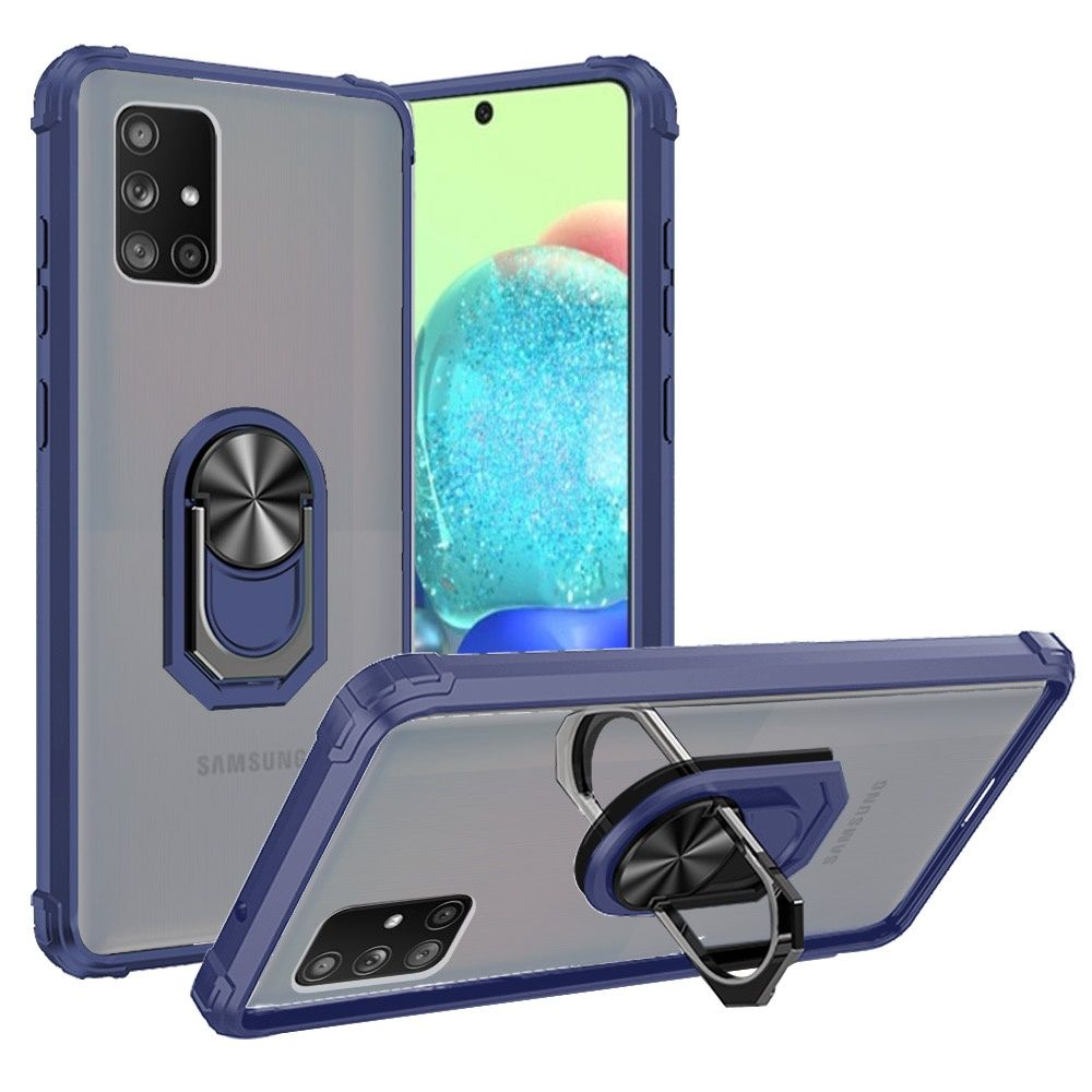 Samsung Galaxy A51 5G Transparent Magnetic Ring Kickstand Case Cover - Clear/Blue