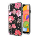 Samsung A01 Floral Glitter Design Case Cover - Pink Flowers