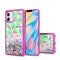 iPhone 12 5.4 Design Water Quicksand Glitter Chrome TPU - Flamingo Pine Feather