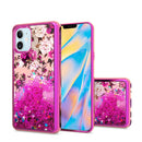 iPhone 12 5.4 Design Water Quicksand Glitter Chrome TPU - Rose Pink White Flower