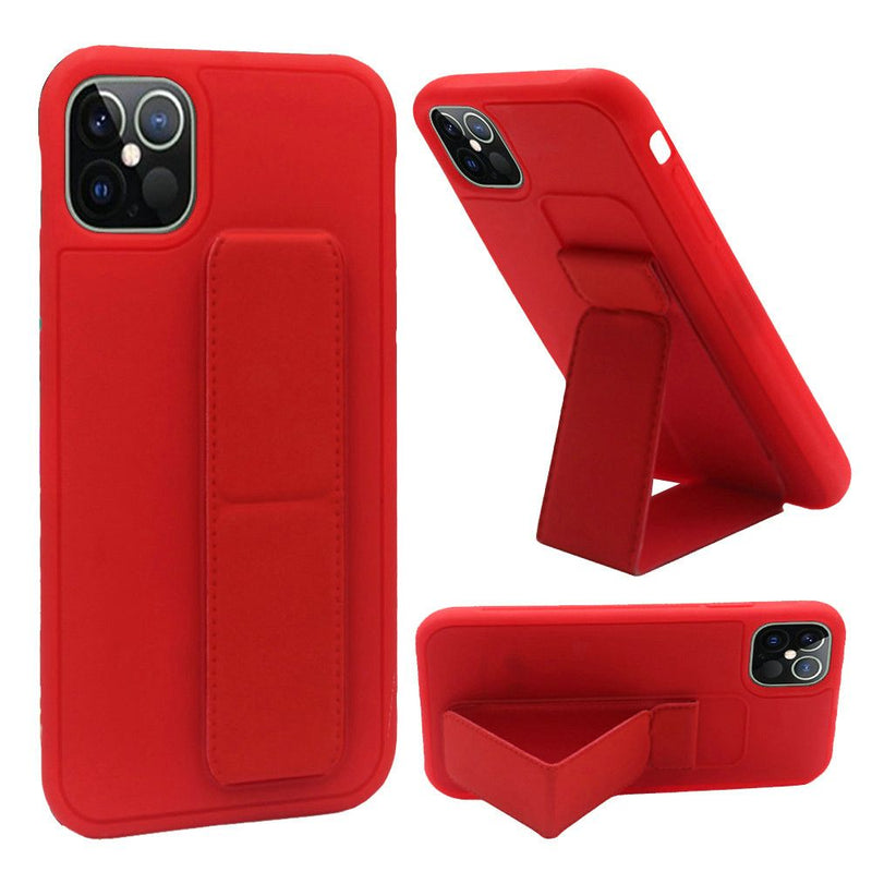 For iPhone 13 Pro Foldable Magnetic Kickstand Vegan Case Cover - Red