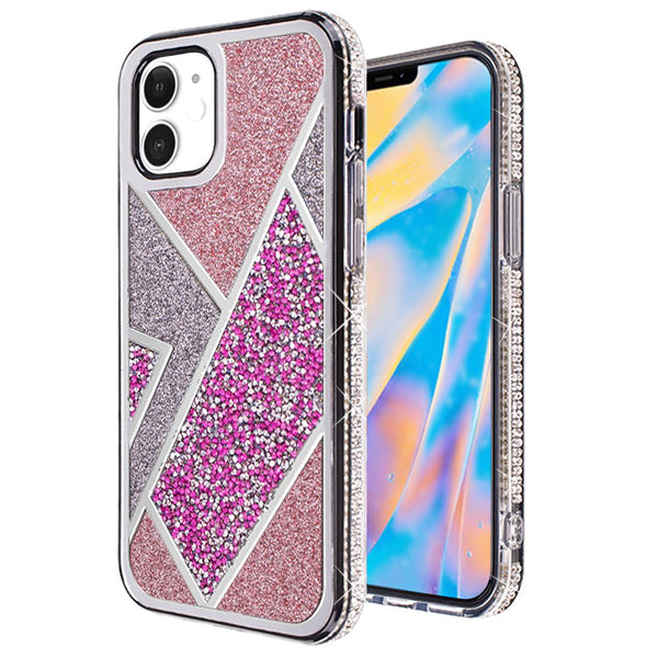 iPhone 12 Mini 5.4 Rhombus Bling Glitter Diamond Case Cover - Rose Pink