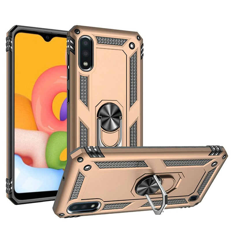 Samsung A01 Ring Magnetic Kickstand Hybrid Case Cover - Gold