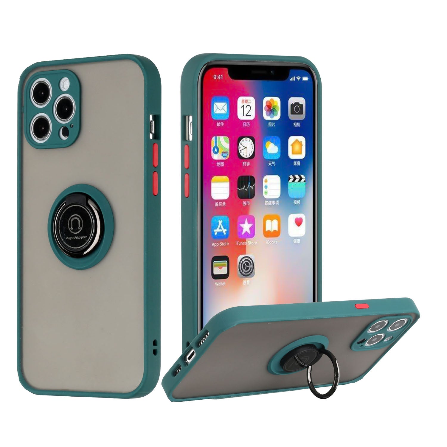 For iPhone 13 Pro Magnetic RingStand Case Cover - Midnight Green