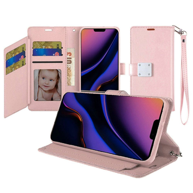 Rose Gold iPhone 11 PRO Wristlet Magnetic Metal Snap Wallet with Two Row Credit Card Holder