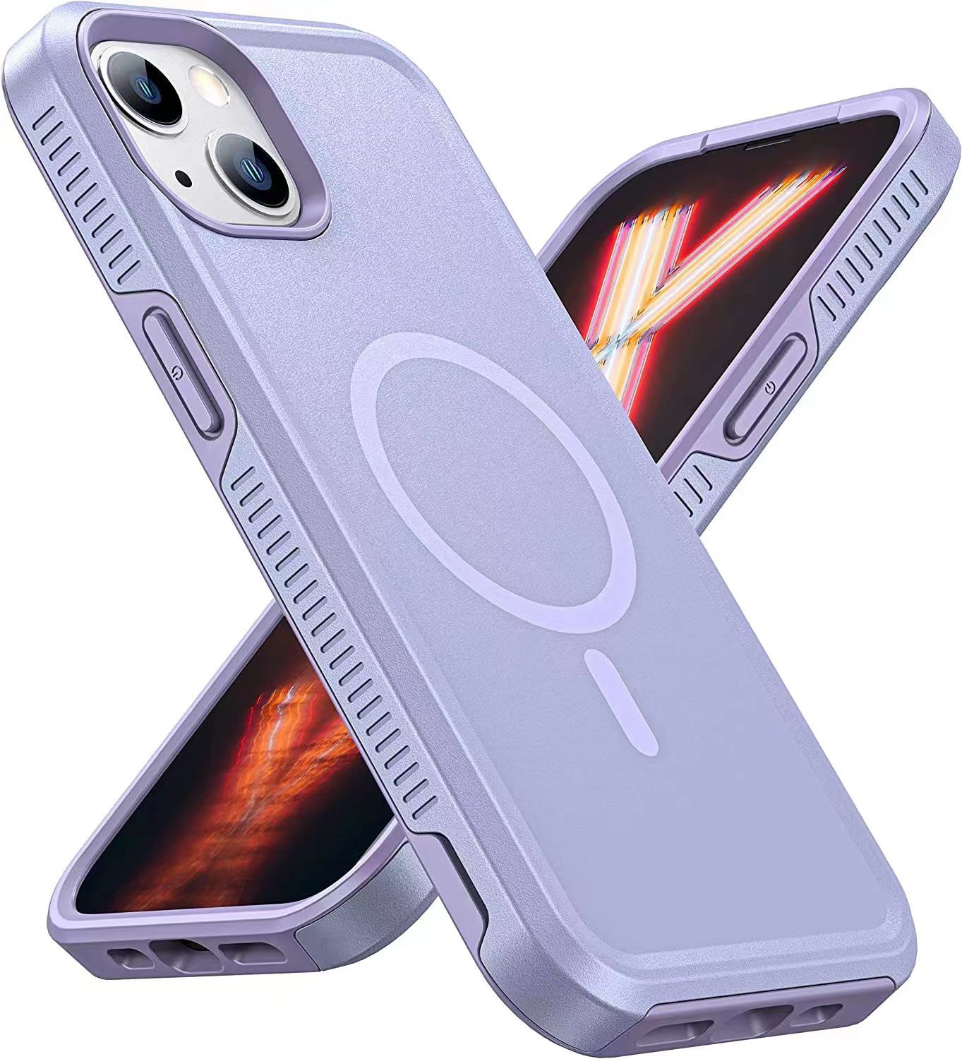 Purple Heavy Duty Case with Magnetic Compatibility for iPhone 15 Plus 6.7 / 14 Plus 6.7