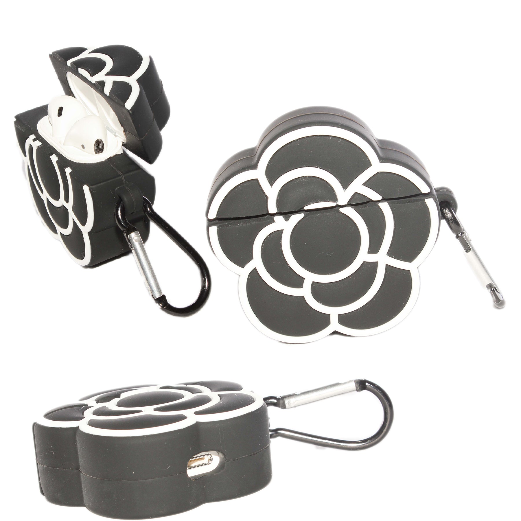 Air Pod 3D Silicone Case  Black Flower