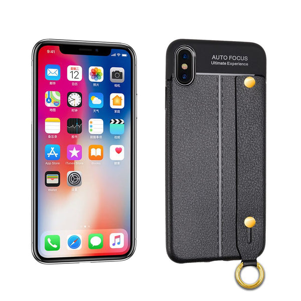 iPhone XR Leather TPU With Strap Holder and Ring Black