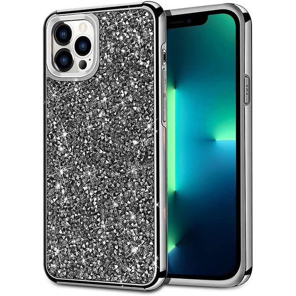 For iPhone 13 Pro Deluxe Diamond Bling Glitter Case Cover - Black