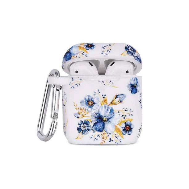 Blue Flower Air Pods Silicone Case Design