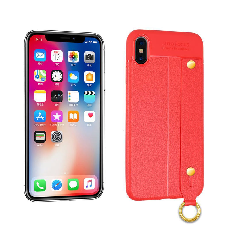 iPhone X/XS Leather TPU With Strap Holder and Ring Red