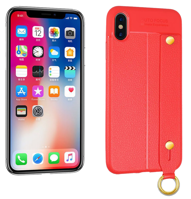 iPhone XR Leather TPU With Strap Holder and Ring Red