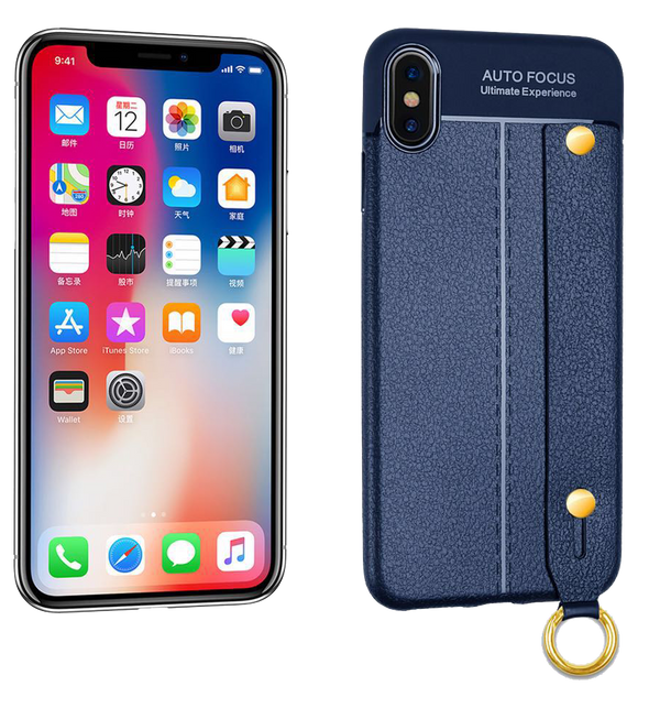 iPhone XR Leather TPU With Strap Holder and Ring Blue