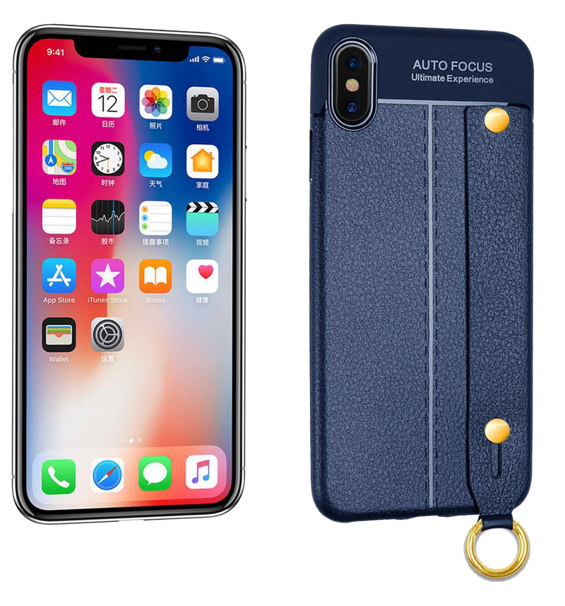 iPhone XR Leather TPU With Strap Holder and Ring Blue