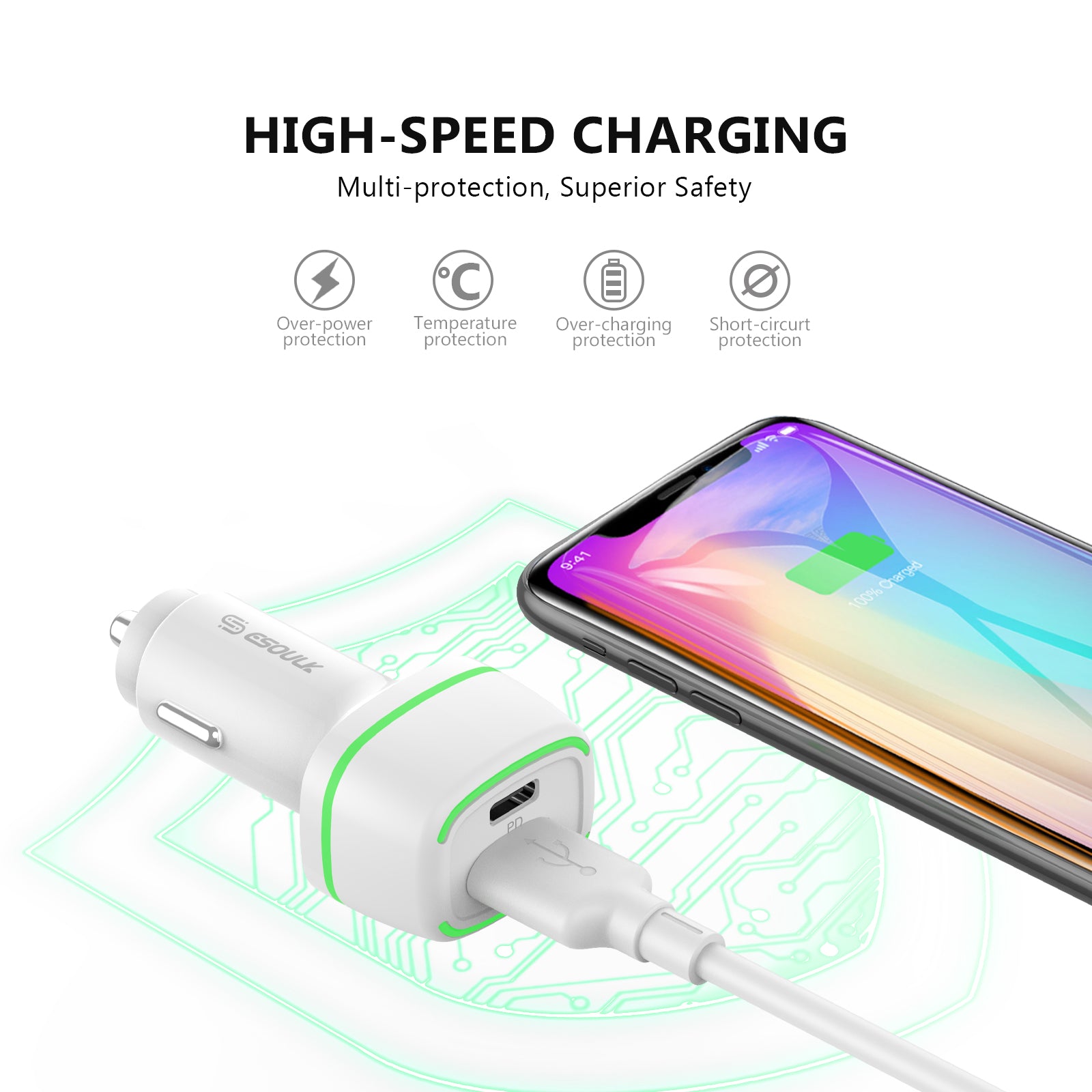 36W FAST CAR CHARGER 18W PD+18W QC