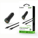 Black 18W Car Charger PD & USB-A With 3ft C To IPhone Cable For IPhone 12/11