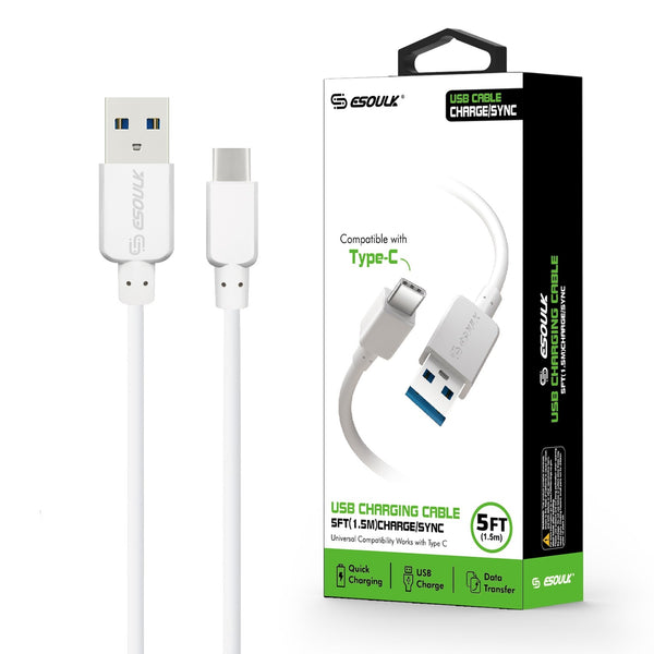 White Esoulk 5ft Faster Speed Charging Cable Type C