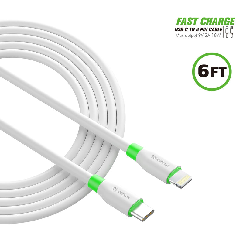 White 6FT PD Fast Charge USB-C To IPhone Cable