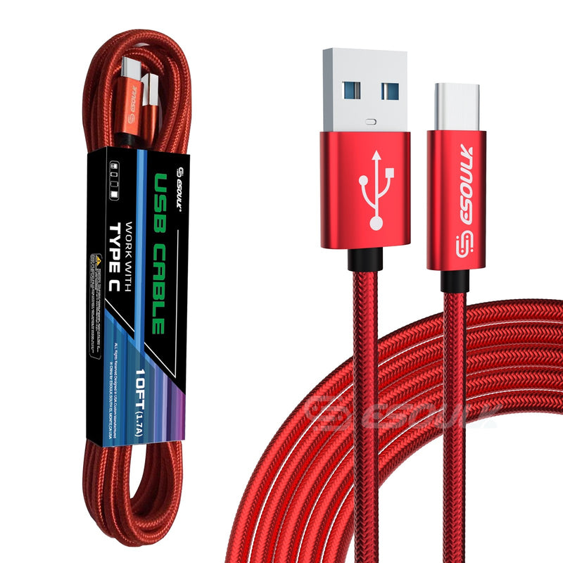 Red Esoulk 10FT USB Cable For Type-C 1.7A