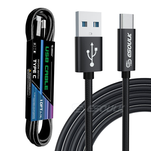 Black Esoulk 10FT USB Cable For Type-C 1.7A
