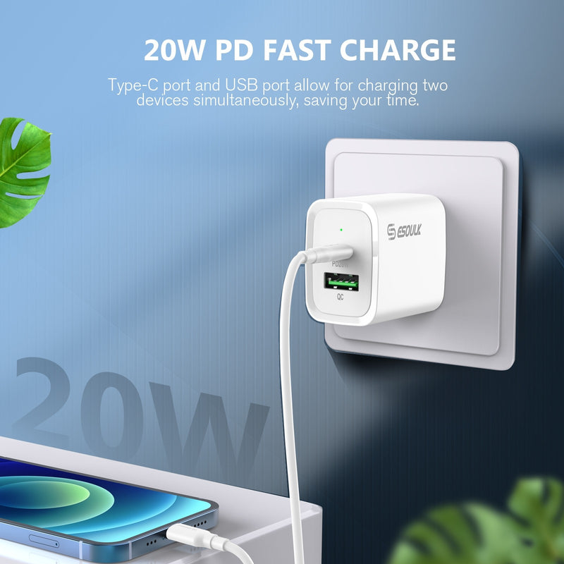 20W PD+QC FAST WALL CHARGER & 5FT USB C TO 8PIN CABLE