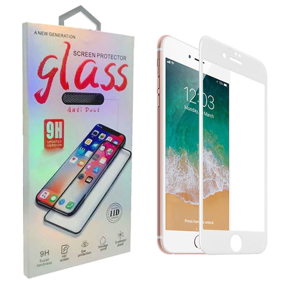 White Frame Edge to Edge with Anti Dust Grill Tempered Glass for iPhone 8/7/6 Plus