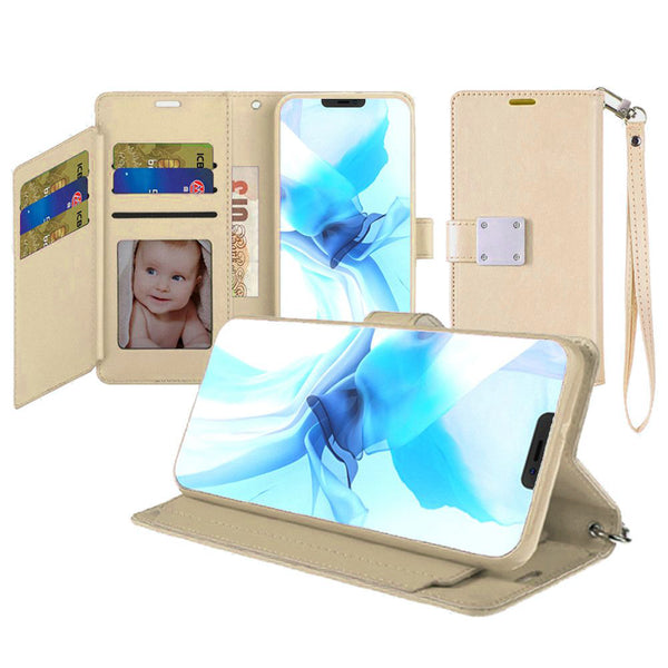 iPhone X/Xs Lux Multi Card Wallet With Strap Gold