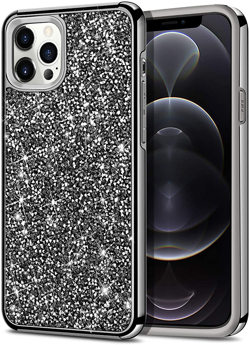 Black iPhone 12 6.1 inch Deluxe Glitter Diamonds Electroplated PC TPU Hybrid