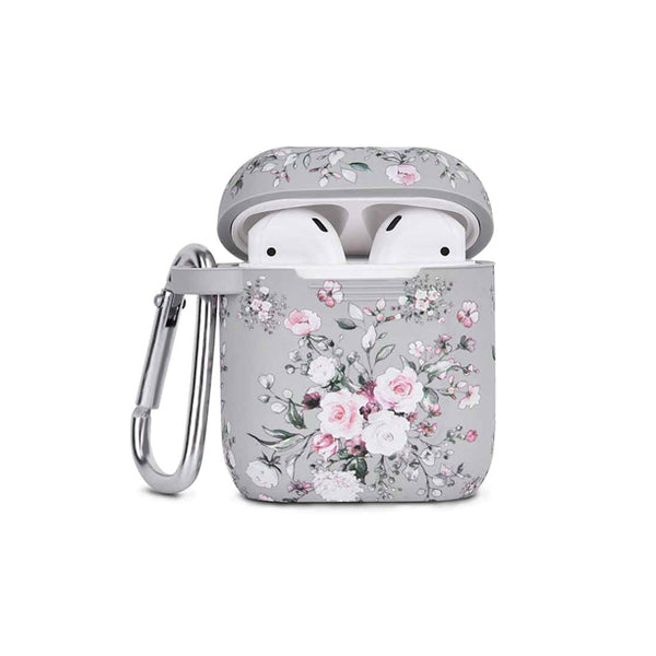 Grey and Pink Flower Air Pods Silicone Case Design