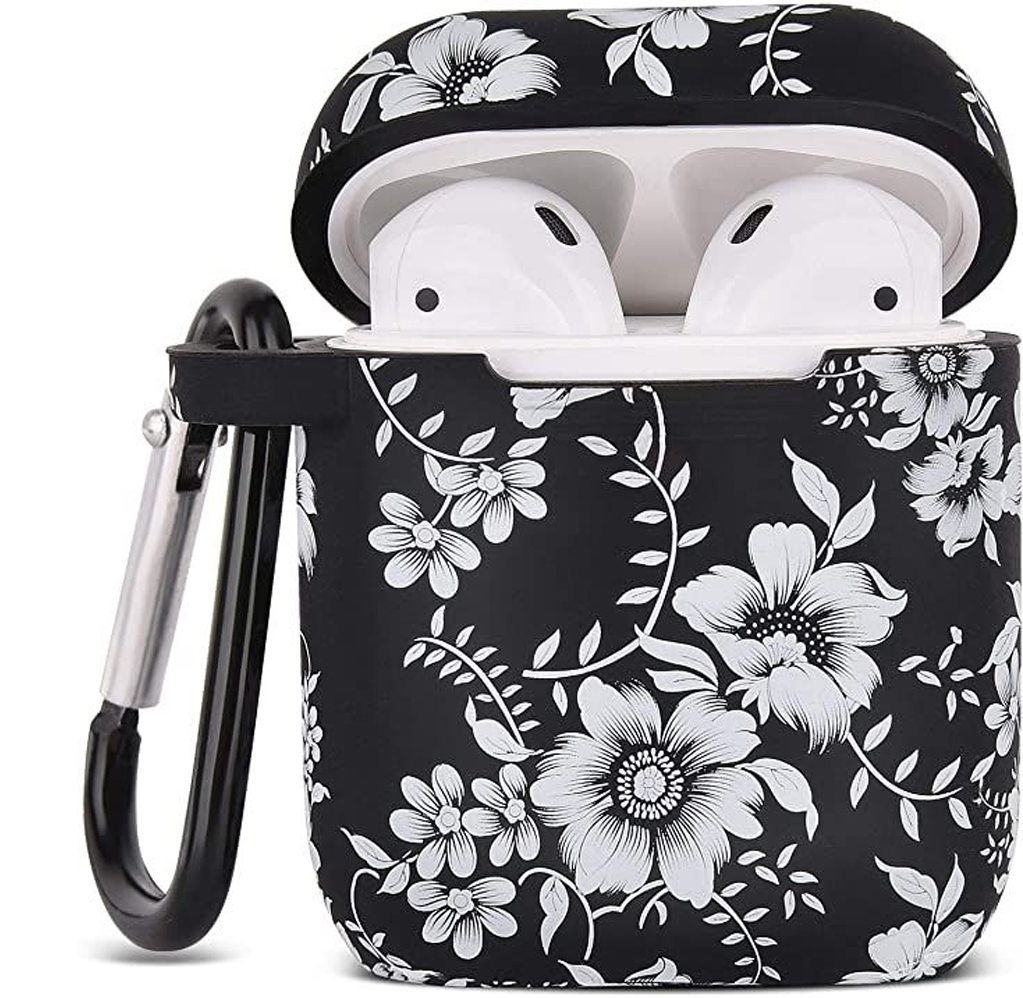 Grey Flower Air Pods Silicone Case Design