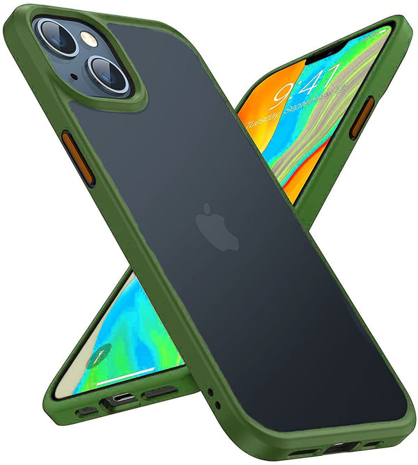 Green TPU Frame - Orange Button Soft Texture iPhone 14 / 13
