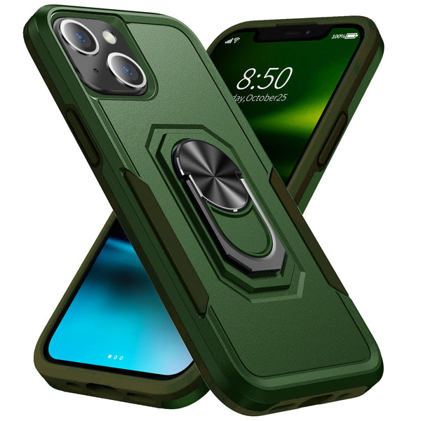 Green Triple Heavy Duty with Ring Kickstand for iPhone 14 Pro