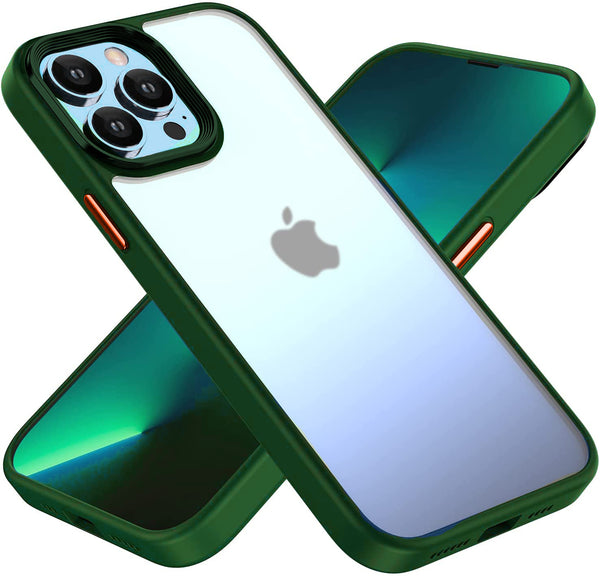 Green TPU Frame with Camera Bumper - Orange Button Soft Texture iPhone 13 PRO MAX