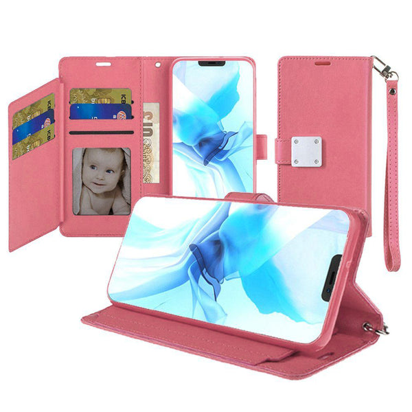 iPhone 12 PRO MAX 6.7 Lux Multi Card Wallet With Strap Pink
