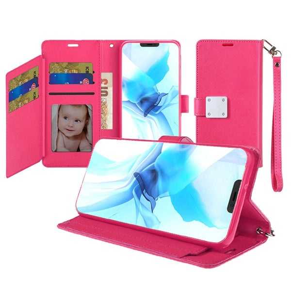 iPhone X/XS Lux Multi Card Wallet With Strap Pink