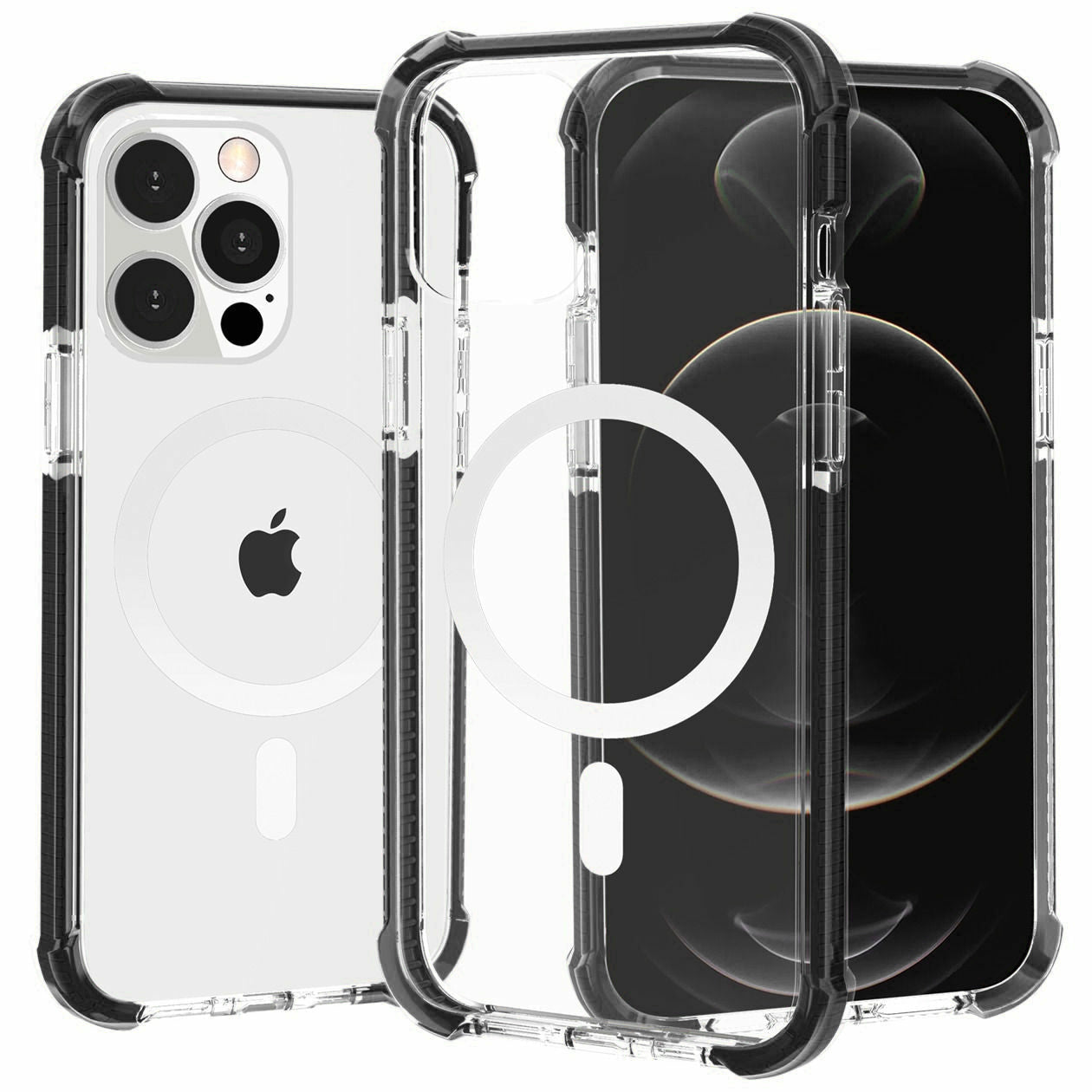 Black iPhone 12 / 12 Pro 6.1 Magnetic Compatible TPU Bumper Ultra Clear Back TPU Shockproof