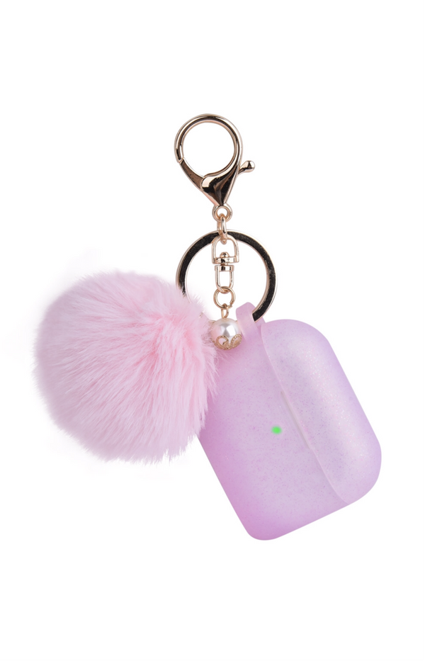 Fluffy Pink Air Pods PRO Case Silicone Glittery With Keychain