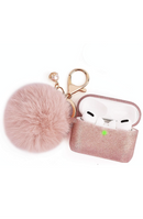 Fluffy Rose Gold Air Pods PRO Case Silicone Glittery With Keychain