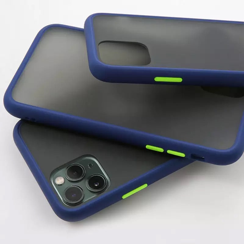 NAVY BLUE TPU Frame - GREEN Button Soft Texture iPhone 12 5.4