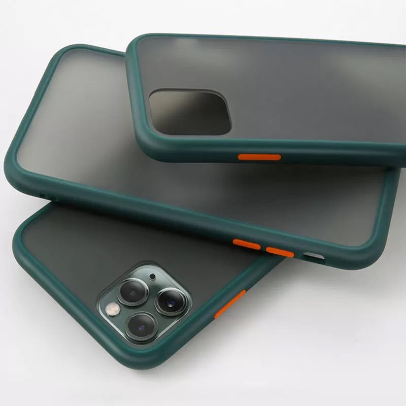 Green TPU Frame - Orange Button Soft Texture iPhone 12 5.4