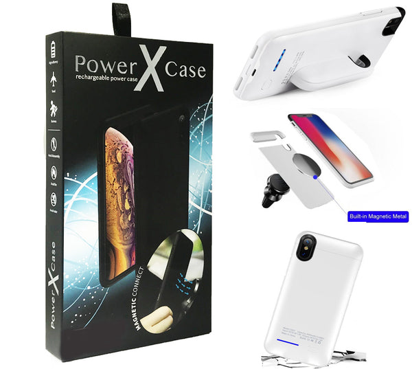 White iPhone X/XS POWER X Battery Case 4200mAh With Magnetic Kickstand