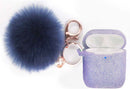 Fluffy Navy Blue Air Pods Case Silicone Glittery With Keychain