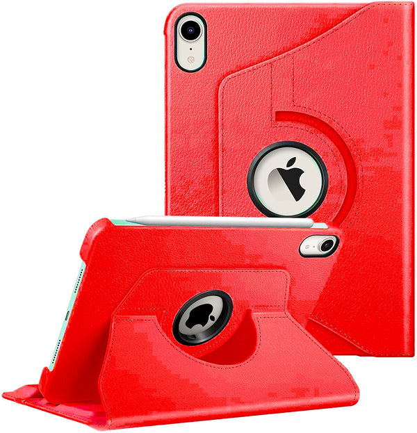 Red iPad Mini 6 2021 PU Leather Folio Folding 360 Case