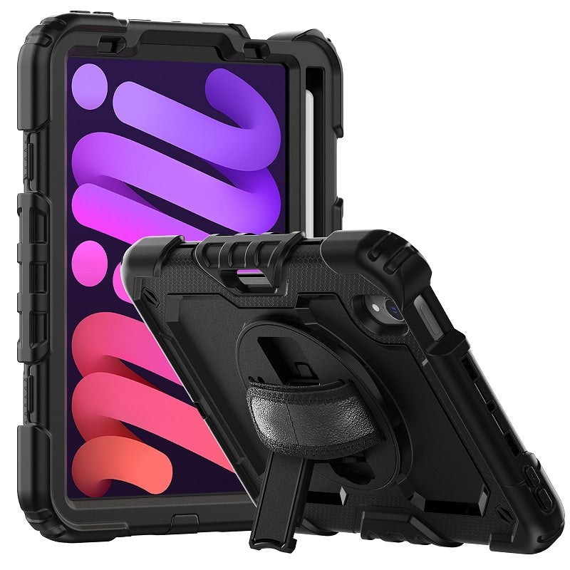 Black Heavy Duty Case with Black Strap for iPad Mini 7 / Mini 6