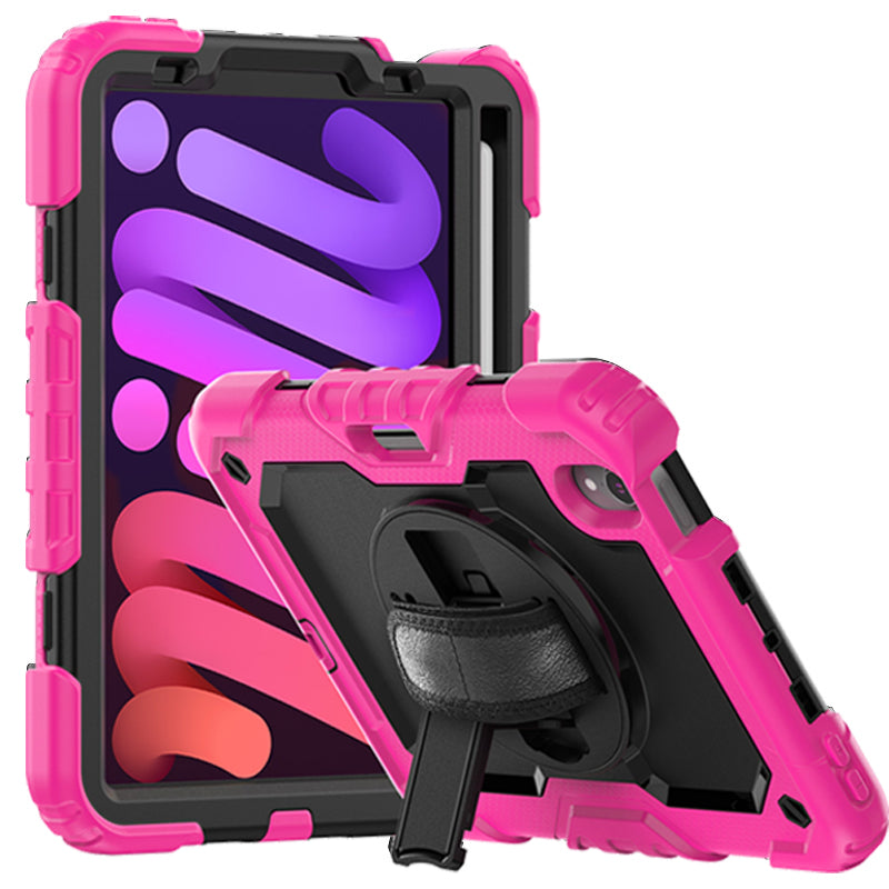 Pink iPad Mini 6 Heavy Duty Case with Black Strap