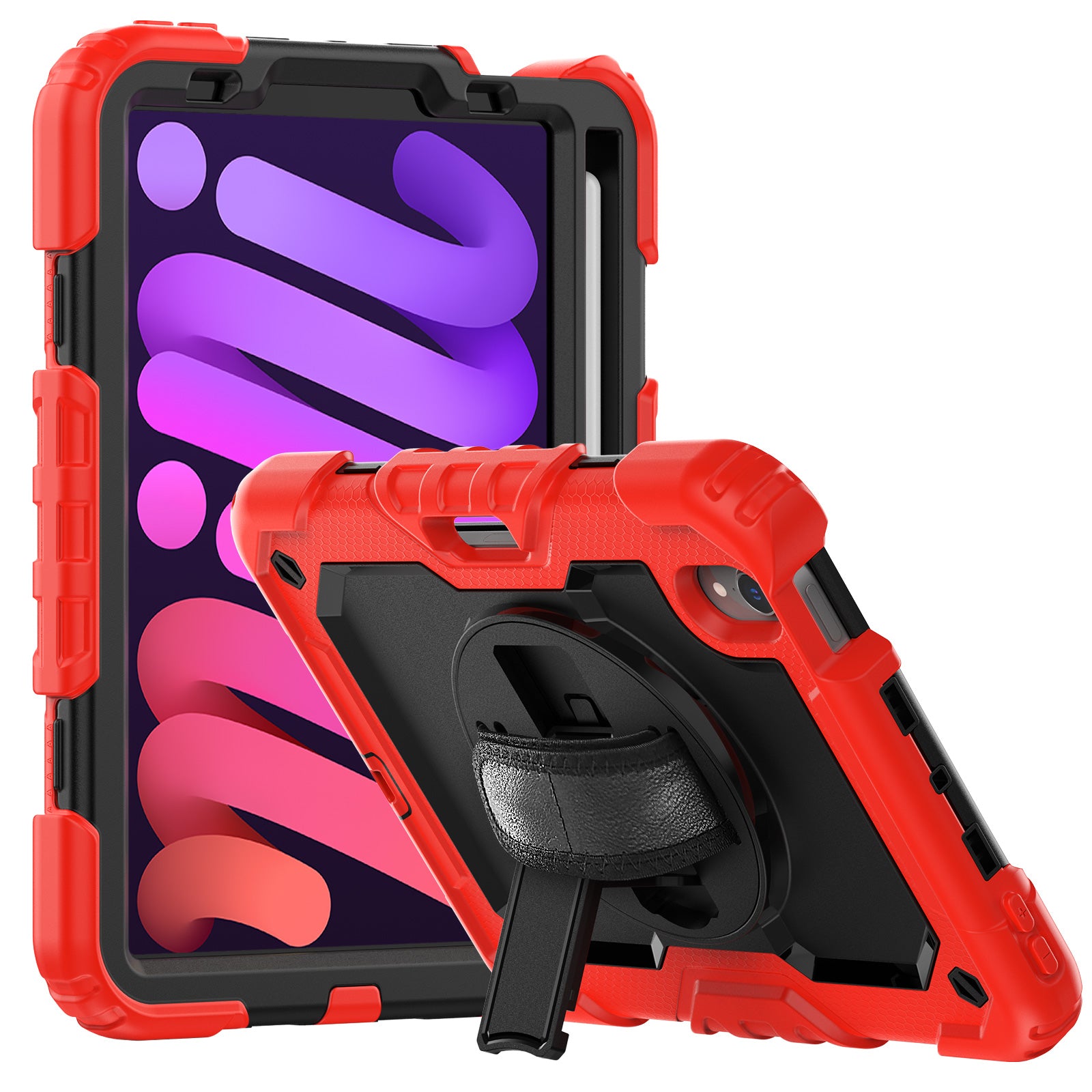 Red Heavy Duty Case with Black Strap for iPad Mini 7 / Mini 6